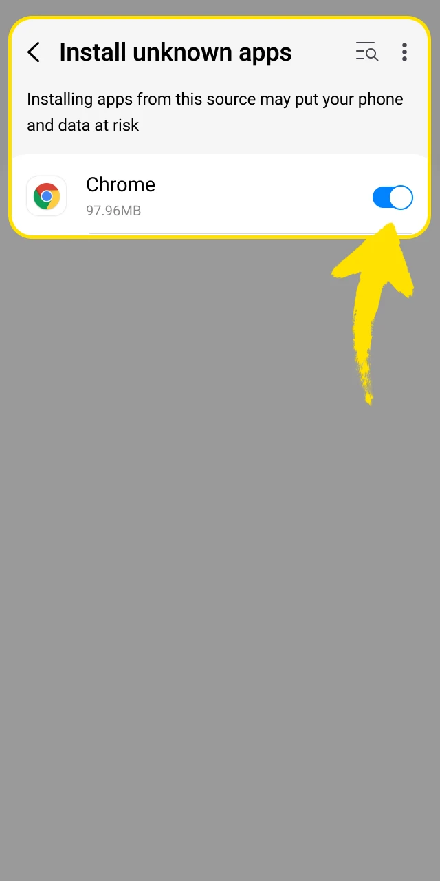 Enable the toggle in Android settings to allow installation from unknown sources for the Dafabet APK.