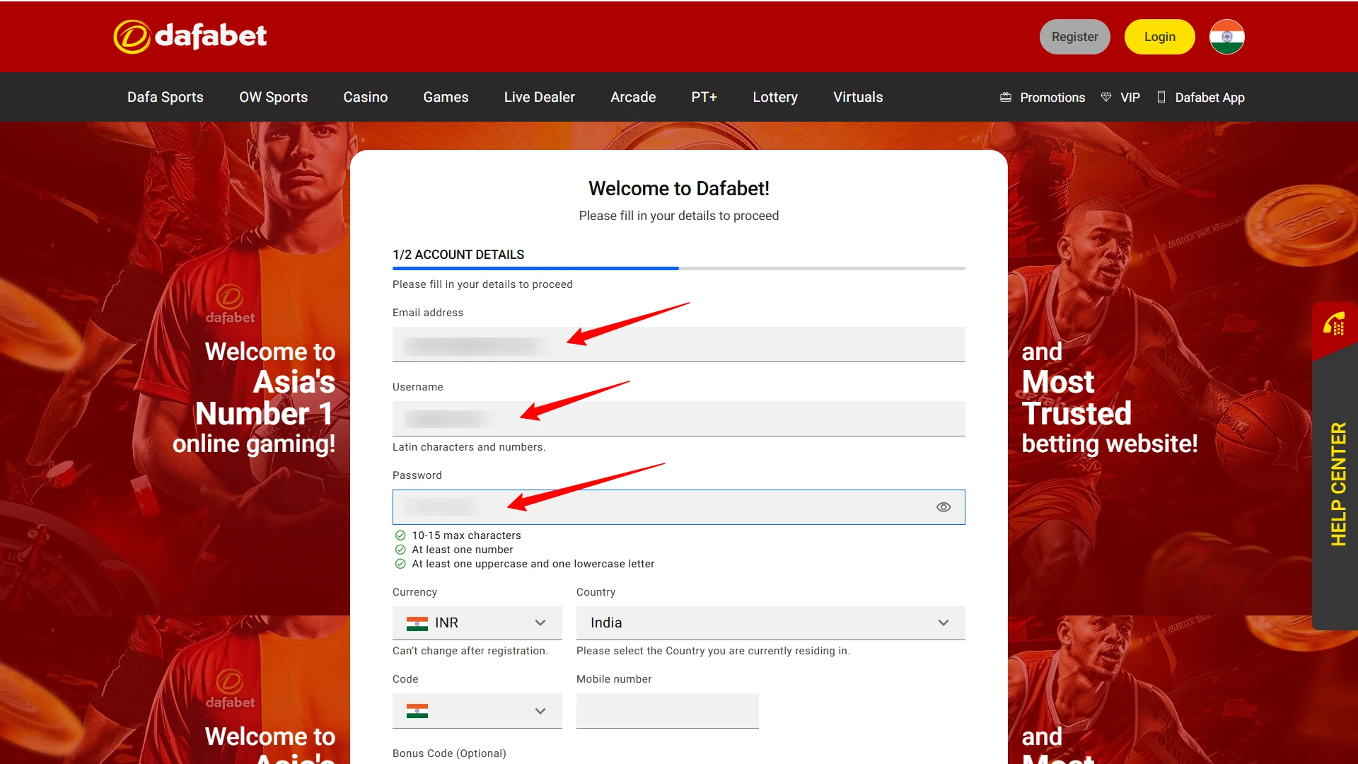 Fill in your first name, last name, and date of birth exactly as shown on your official ID.