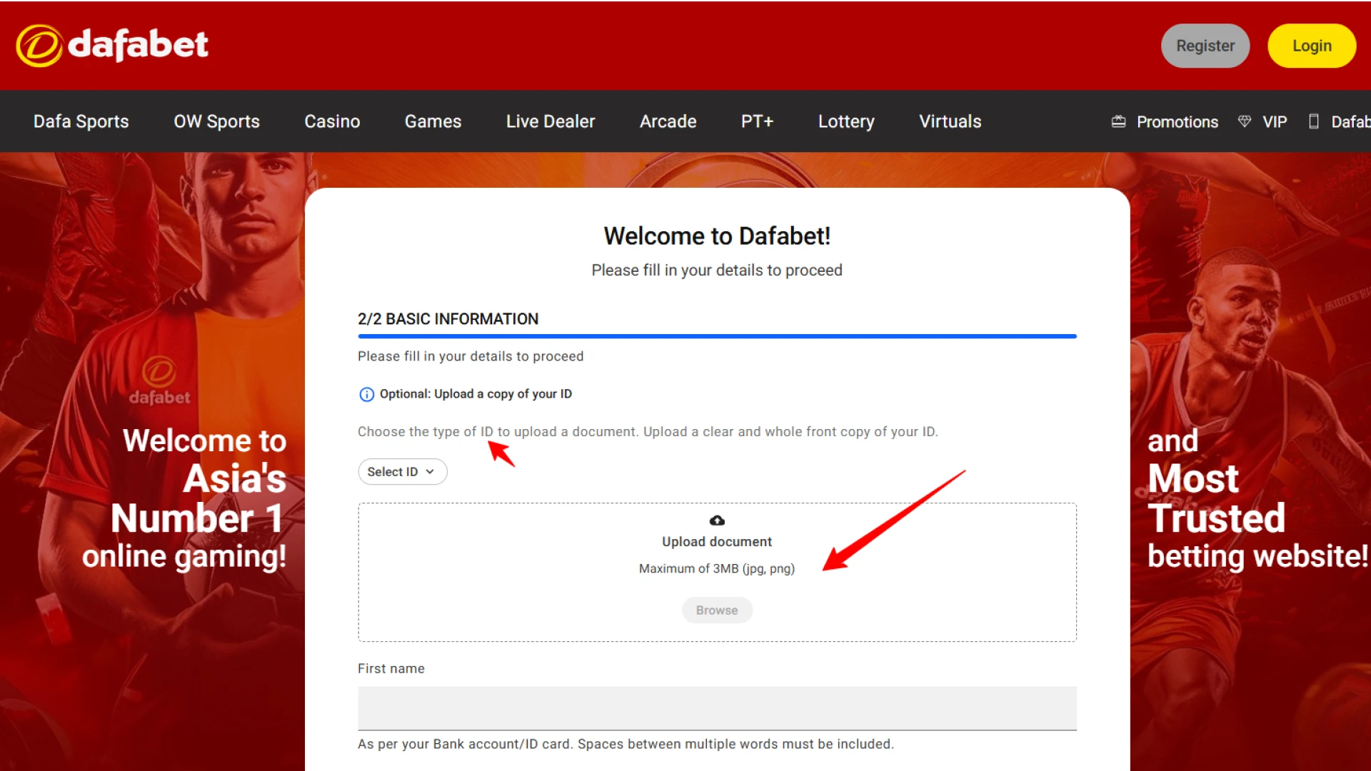 Upload your identity document in the verification screen to submit your details.