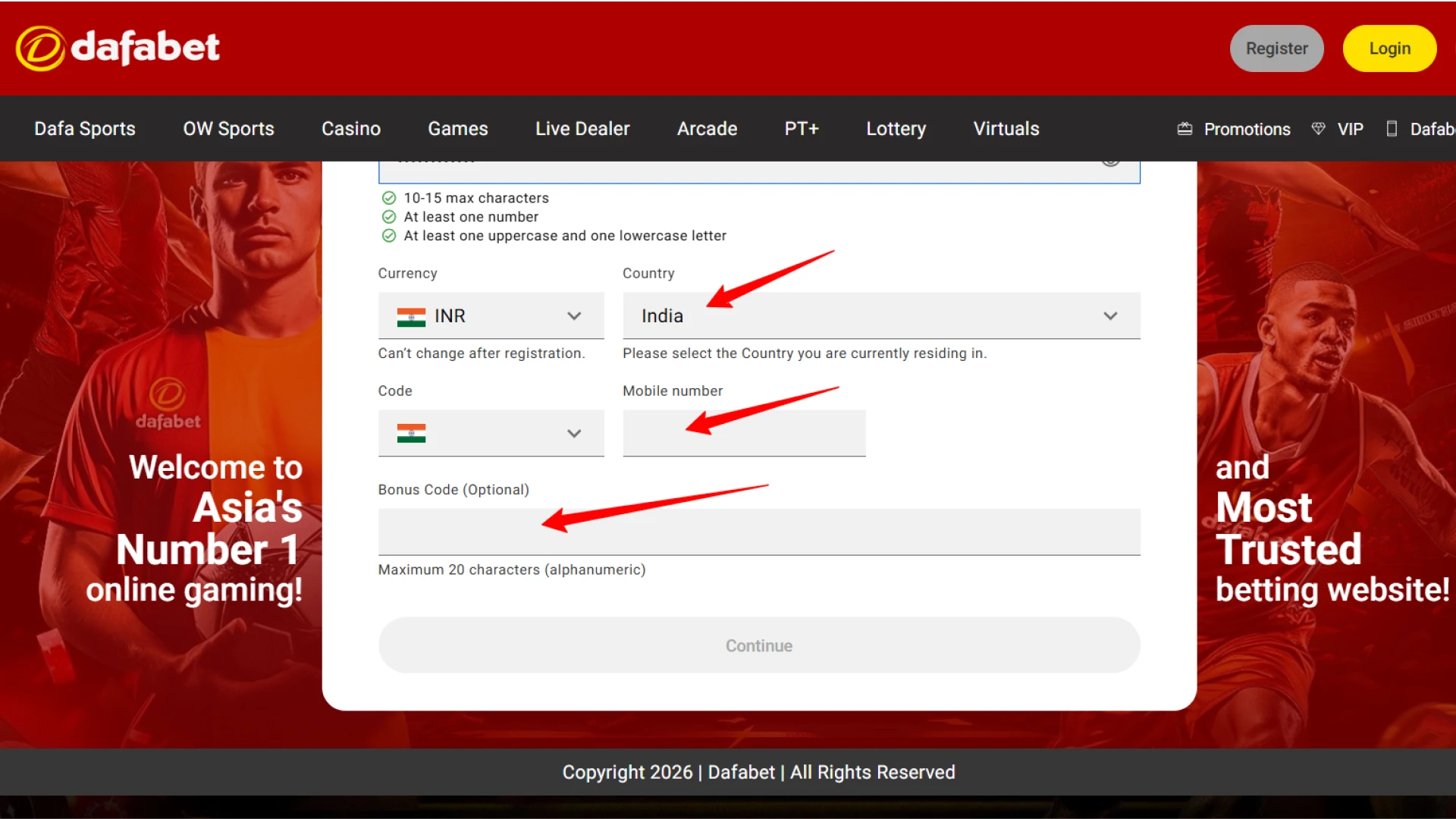 Select India as your region, choose INR currency, and enter a promo code if available.